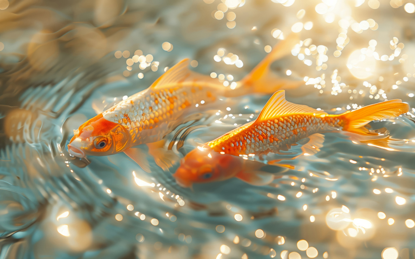 Две золотые рыбки плавают в воде