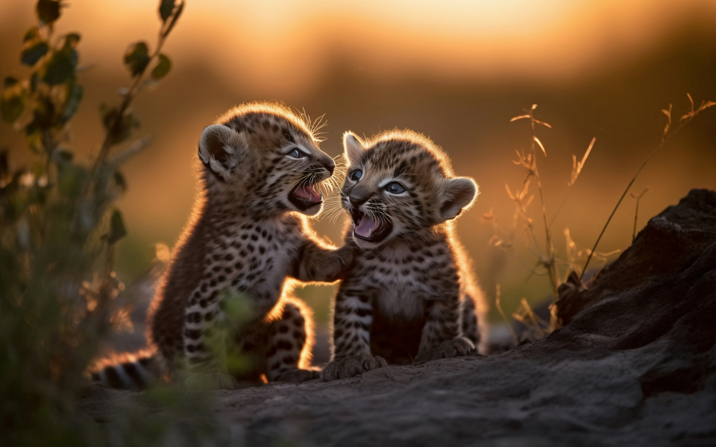 Два маленьких милых детеныша леопарда