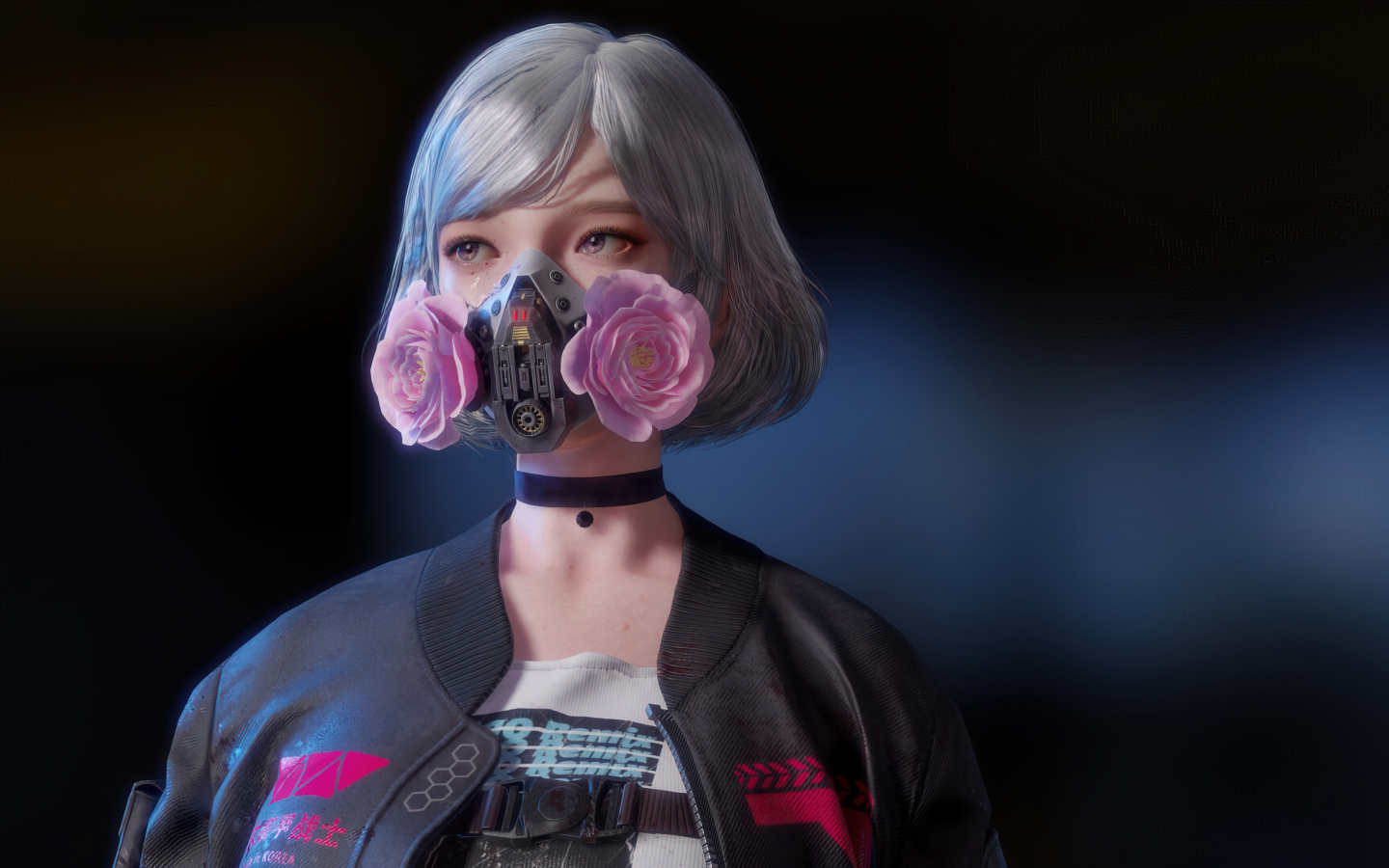 Девушка аниме cyberpunk с маской на лице