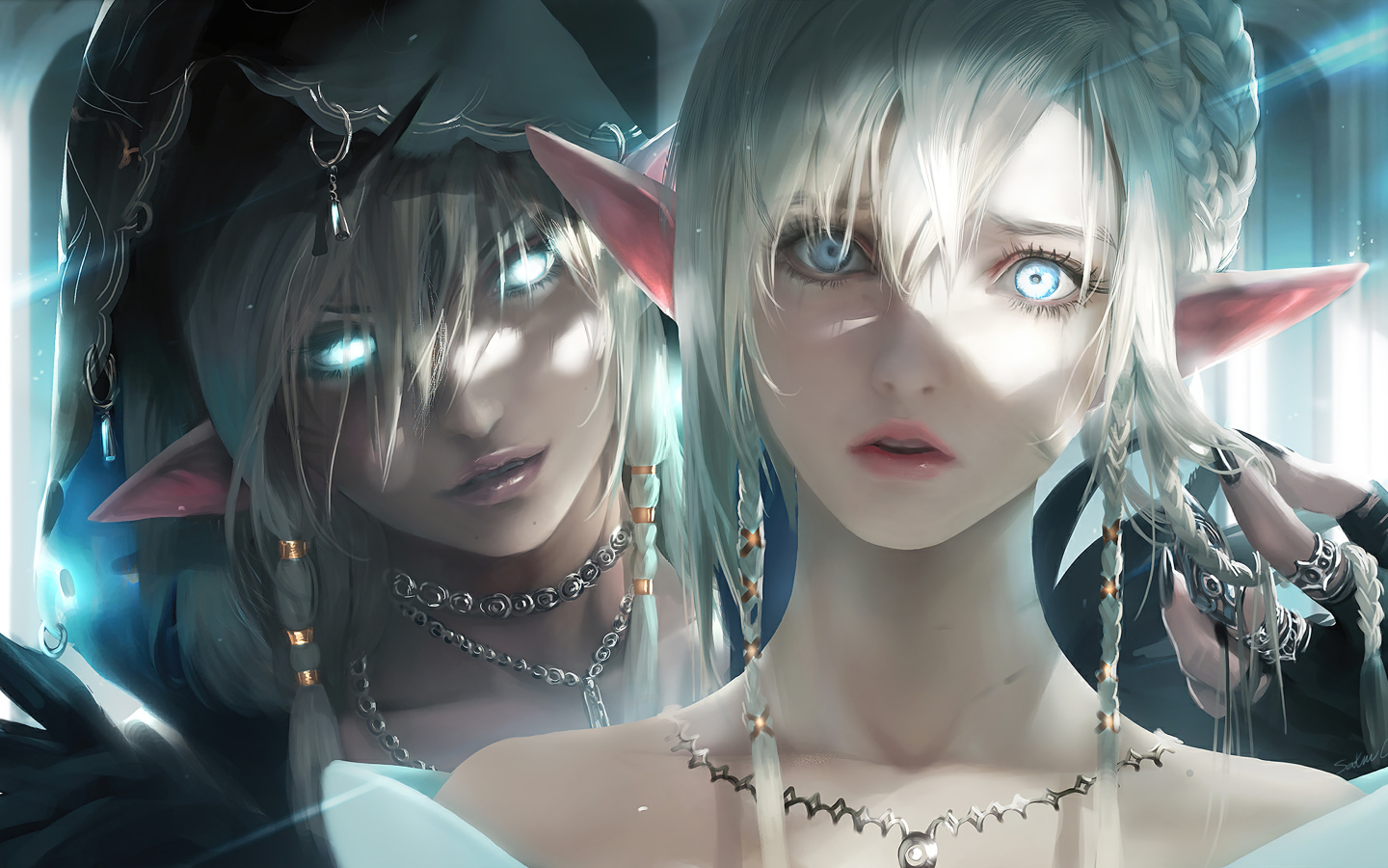 Девушка и парень аниме с светящимися глазами