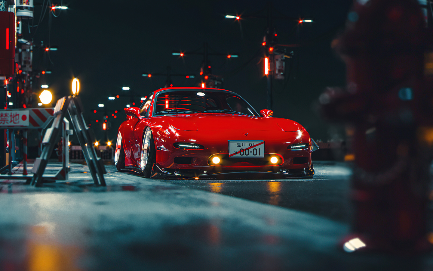Красный автомобиль Mazda RX-7 Retro
