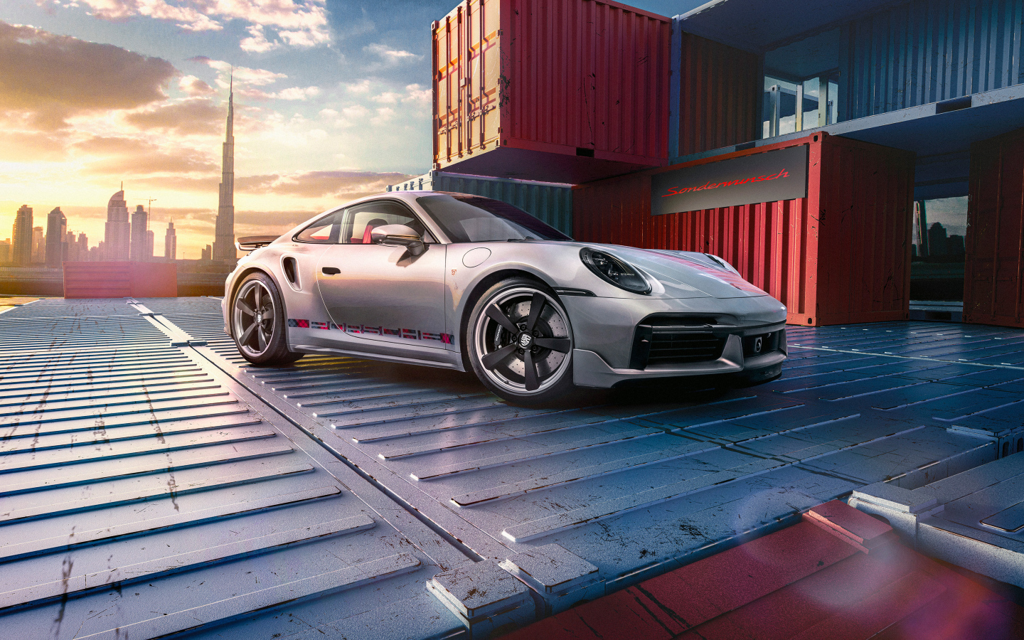 Быстрый серебристый Porsche 911 Turbo Remastered By Sonderwunsch