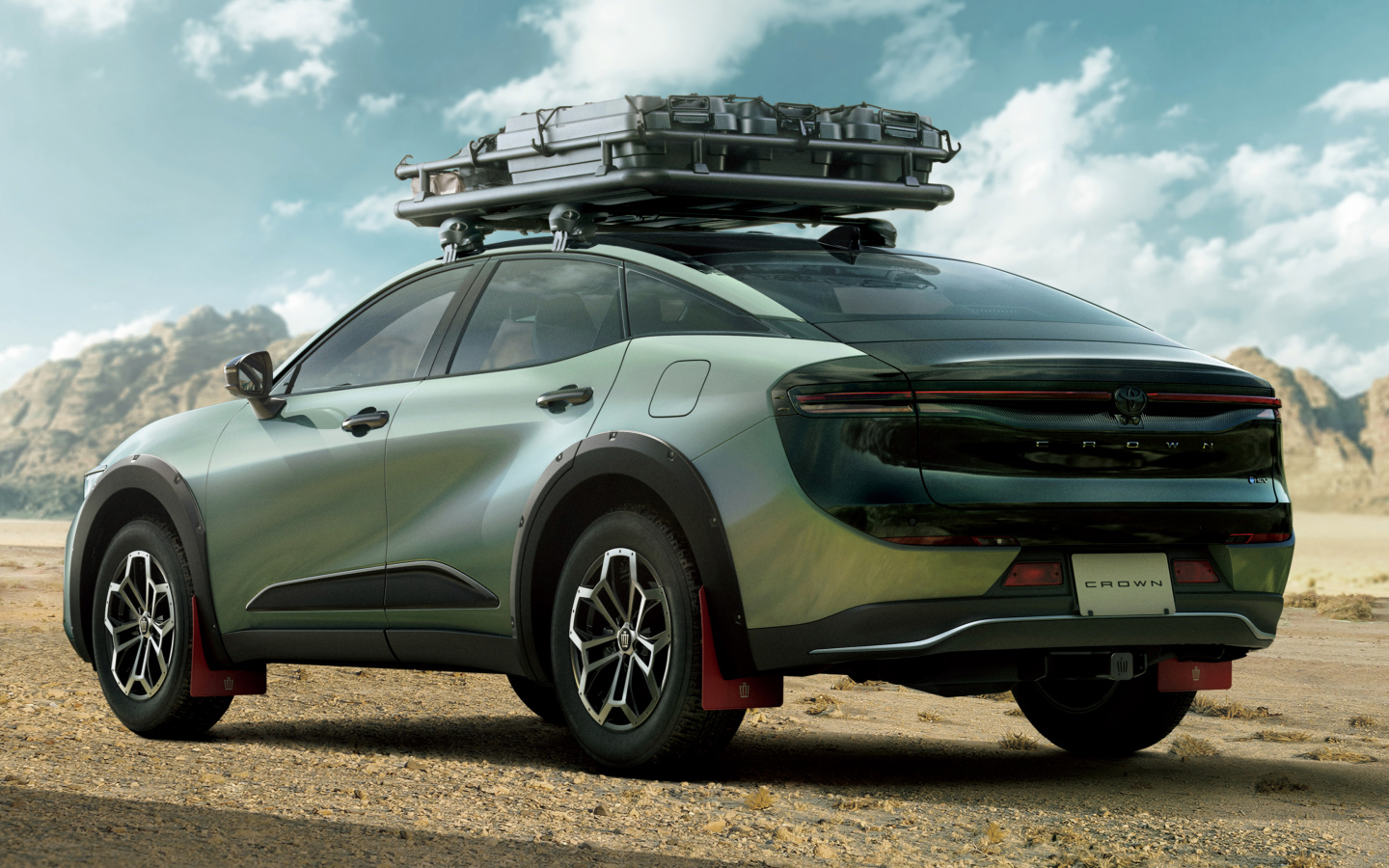 Вид сзади на автомобиль Toyota Crown Crossover RS Landscape 2024 года