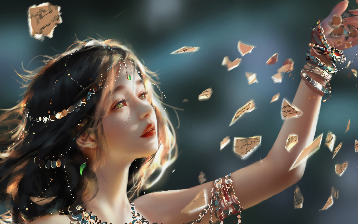 Фантастическая девушка аниме с украшениями на теле