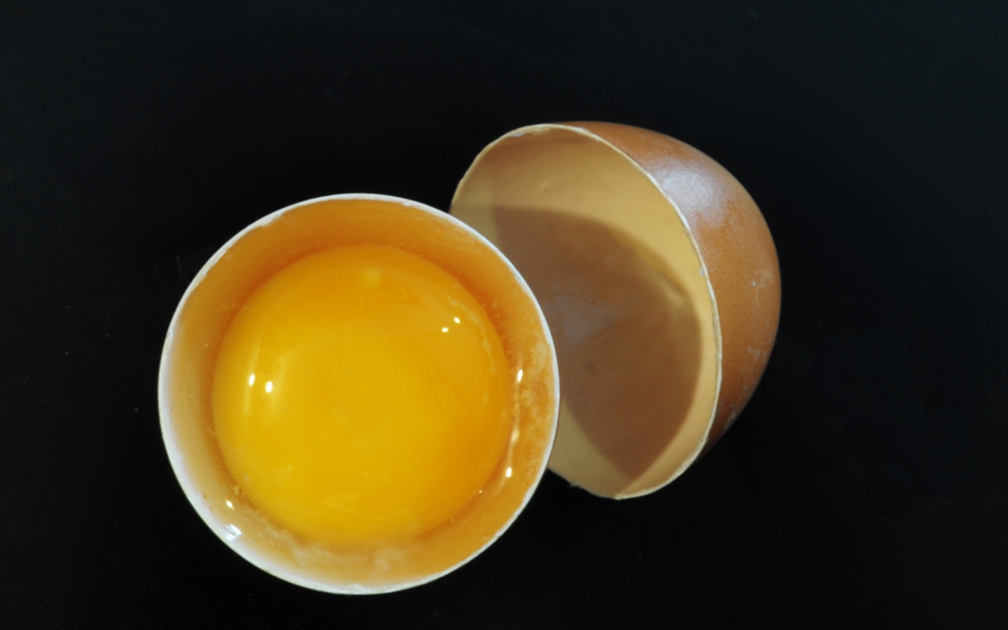 Разбитое яйцо с желтком на черном фоне