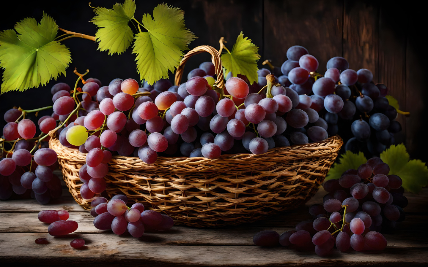 Корзина с большими гроздьями розового винограда