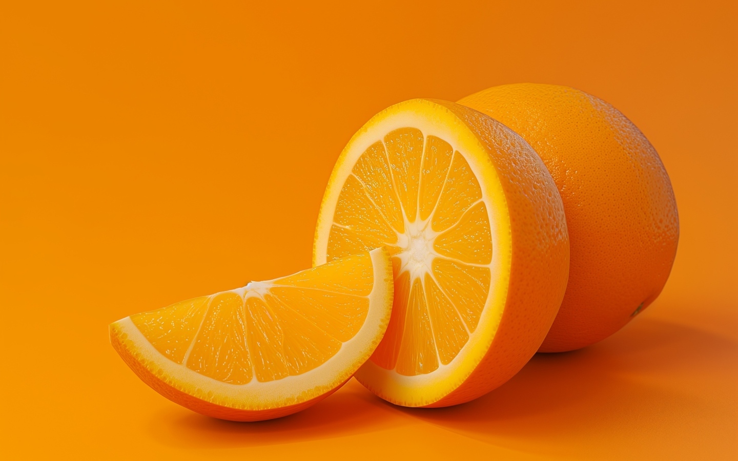 Спелый оранжевый апельсин на оранжевом фоне