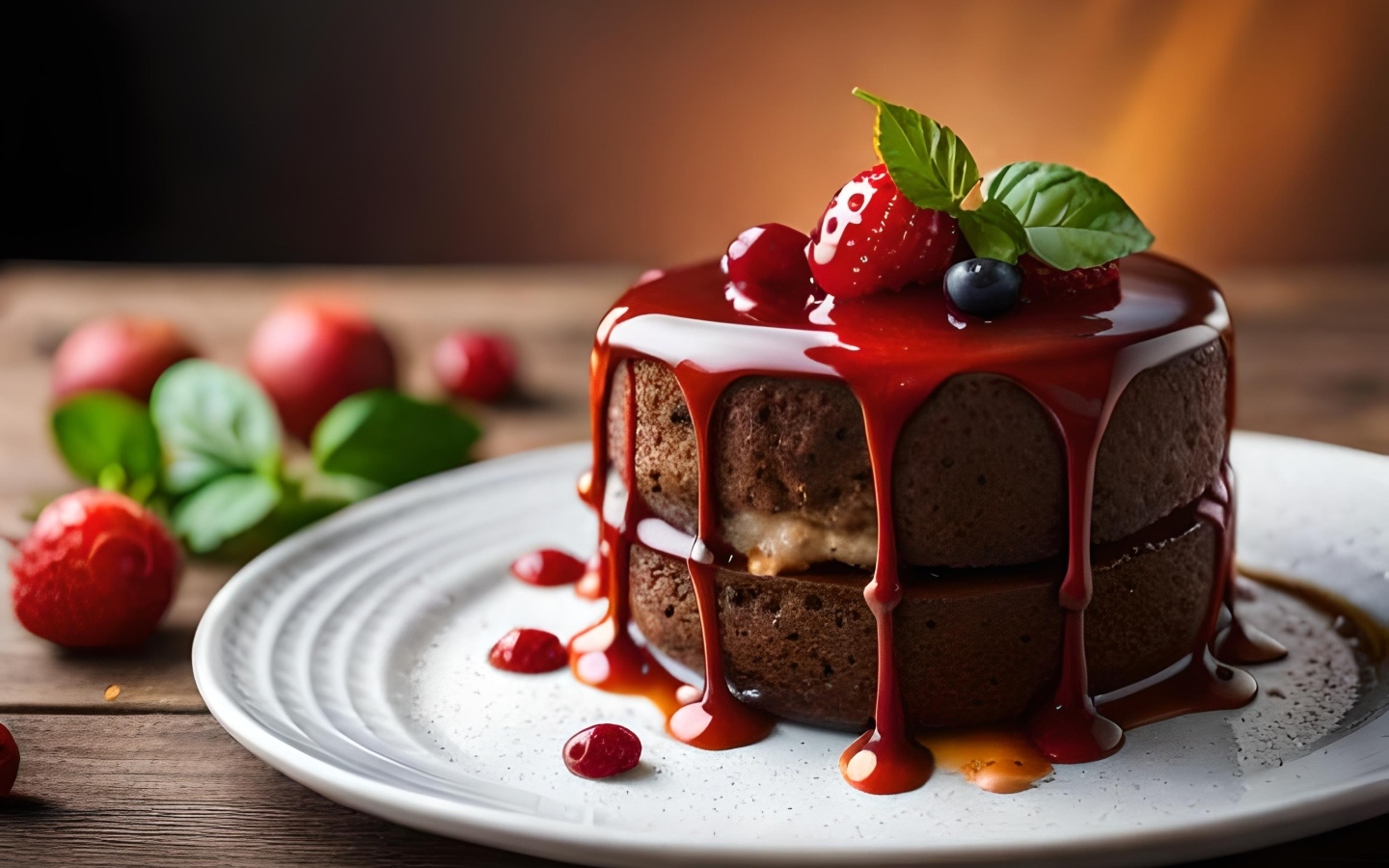 Шоколадный торт с вишневым кремом и ягодами
