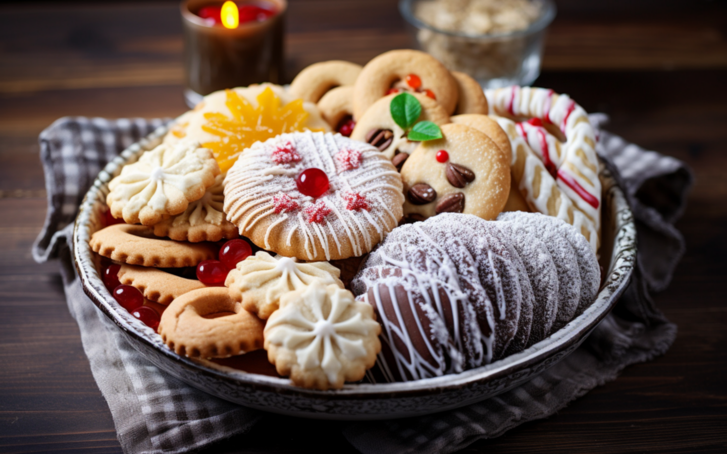 Вкусное разное печенье на столе к празднику