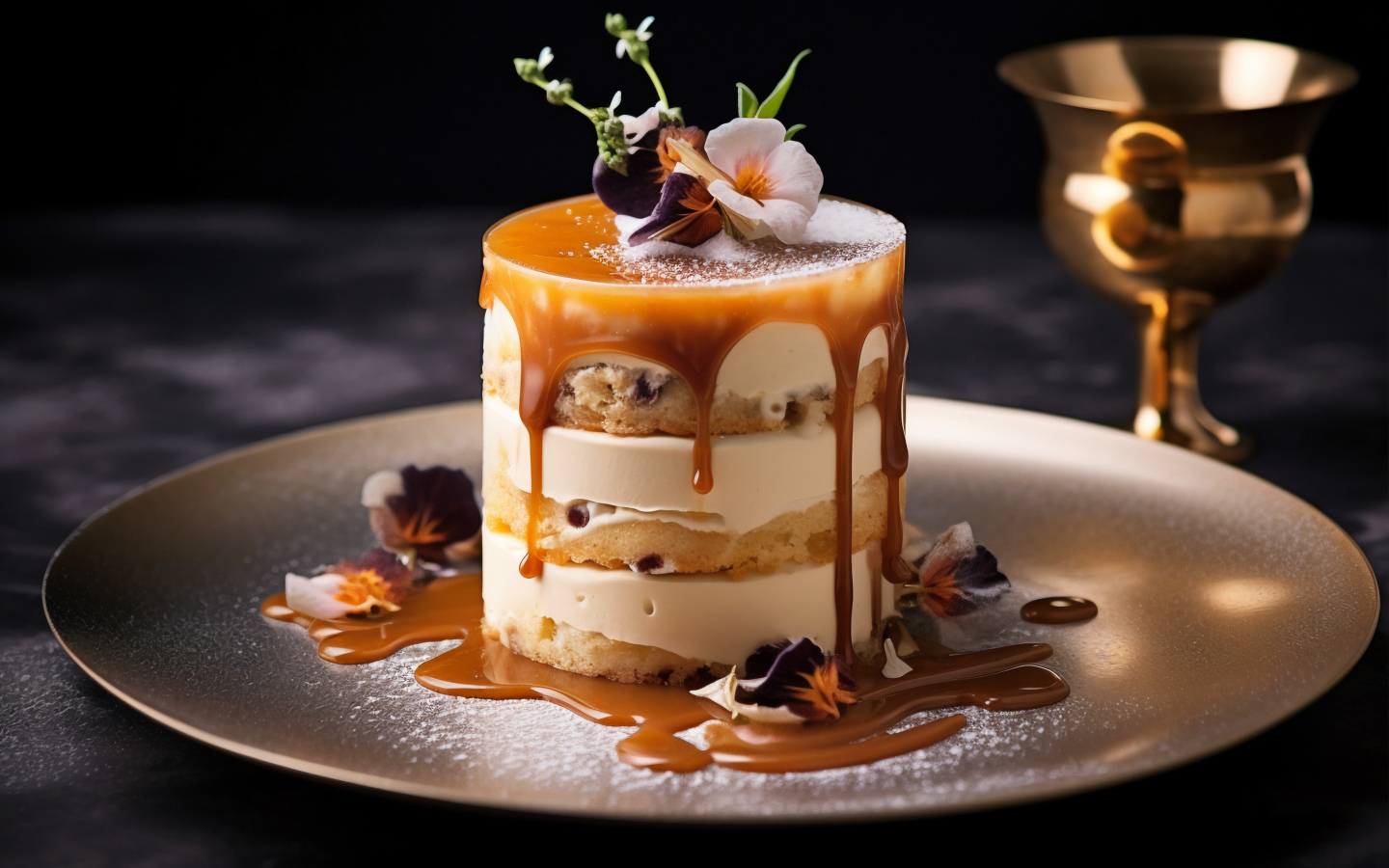 Десерт с карамельным топпингом