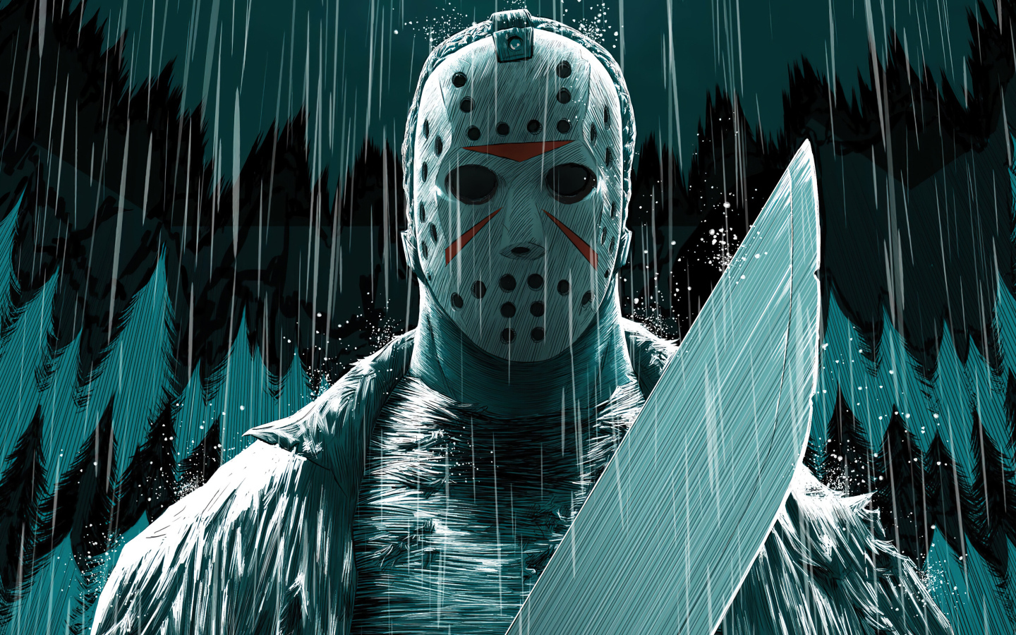 Мужчина в маске с мачете в руках