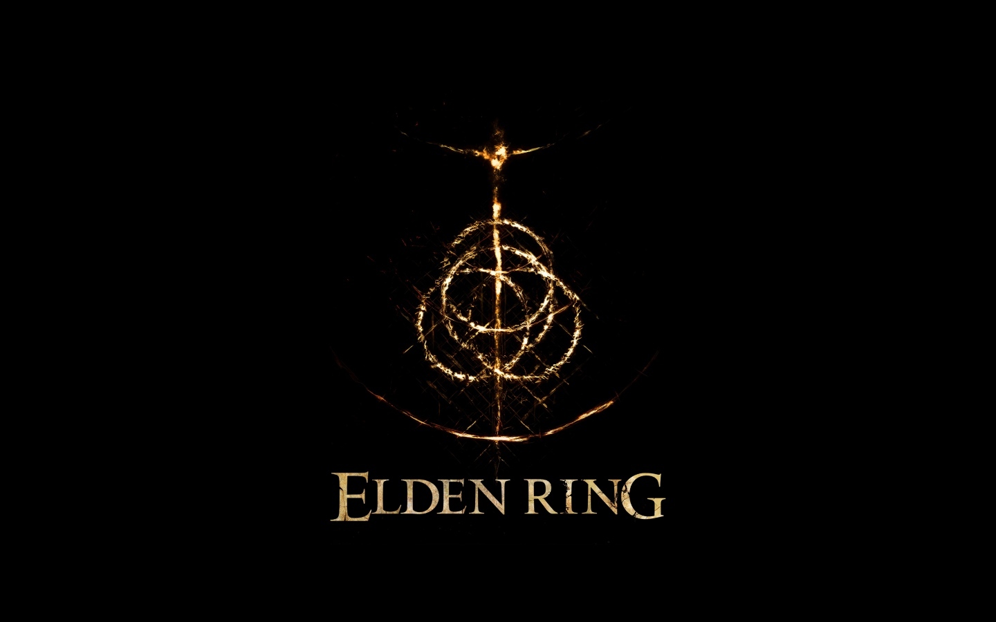 Логотип компьютерной игры Elden Ring на черном фоне