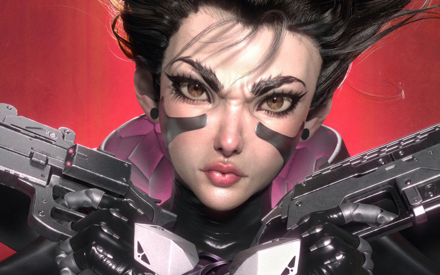 Девушка солдат с оружиев в руках 