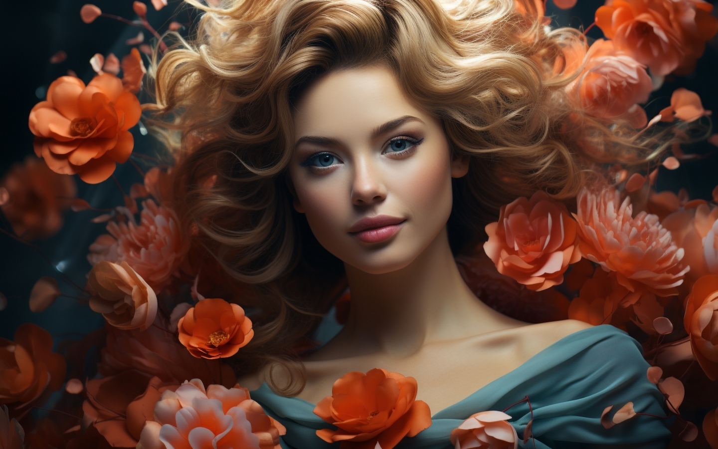 Красивая голубоглазая девушка в цветах