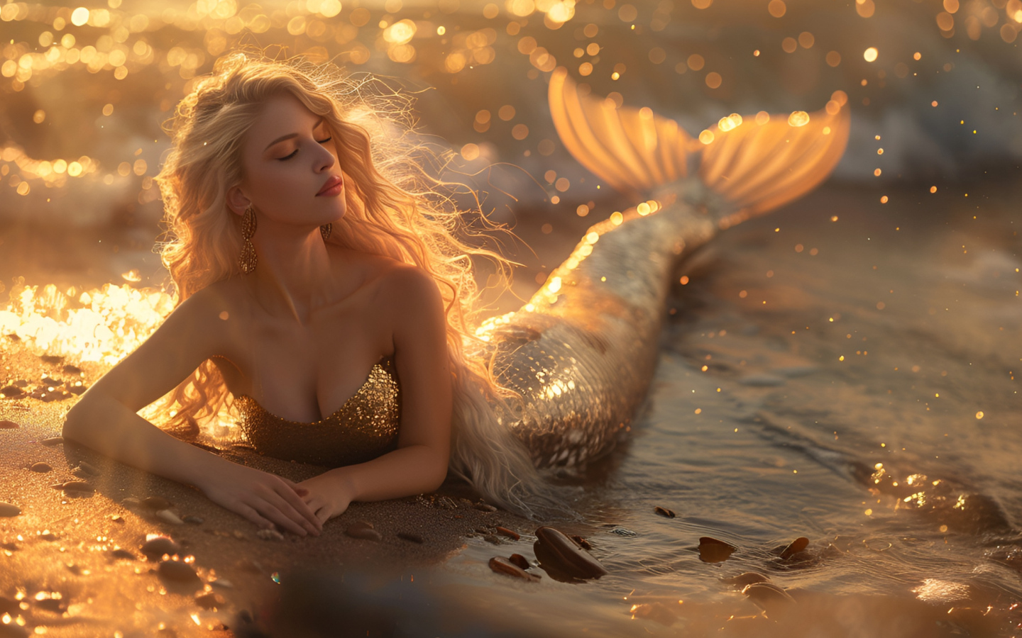 Длинноволосая девушка русалка в воде