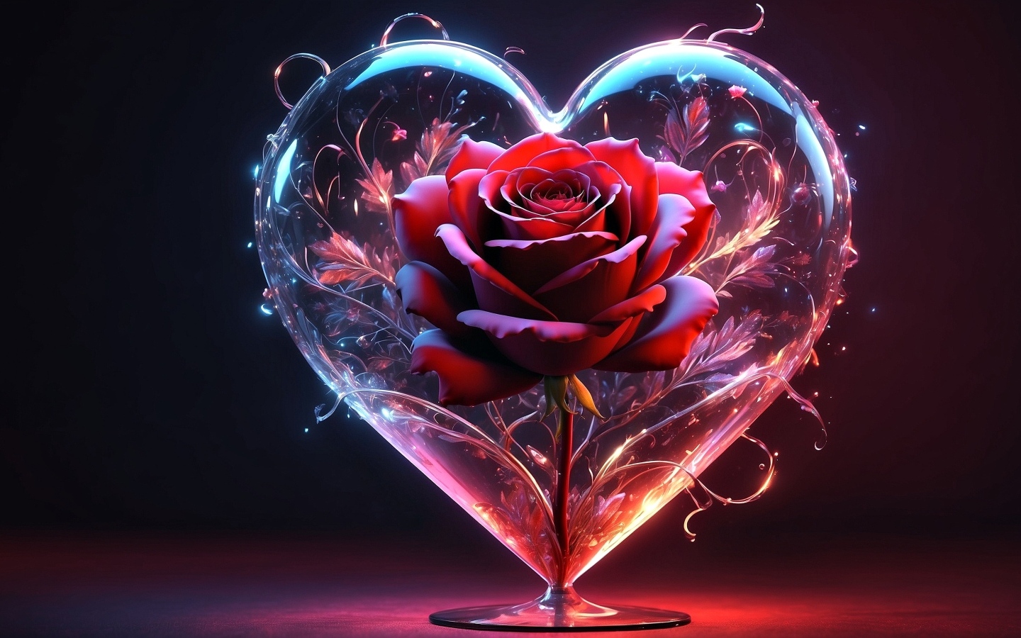 Красная роза в большом прозрачном сердце