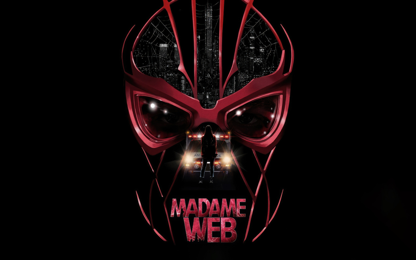 Череп на черном фоне, постер нового фильма Мадам Паутина