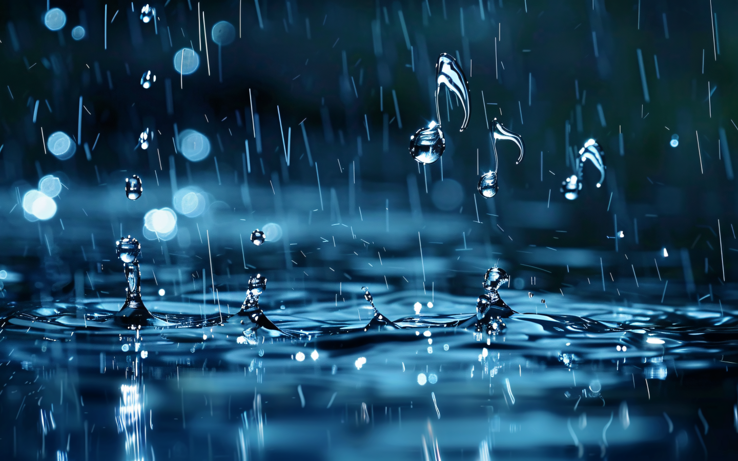 Ноты в каплях дождя в луже