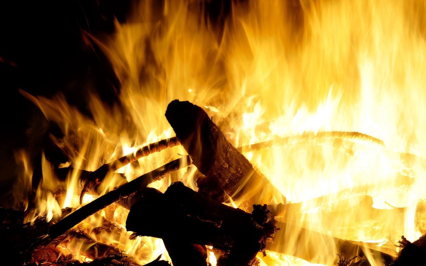 Яркое горячее пламя костра крупным планом