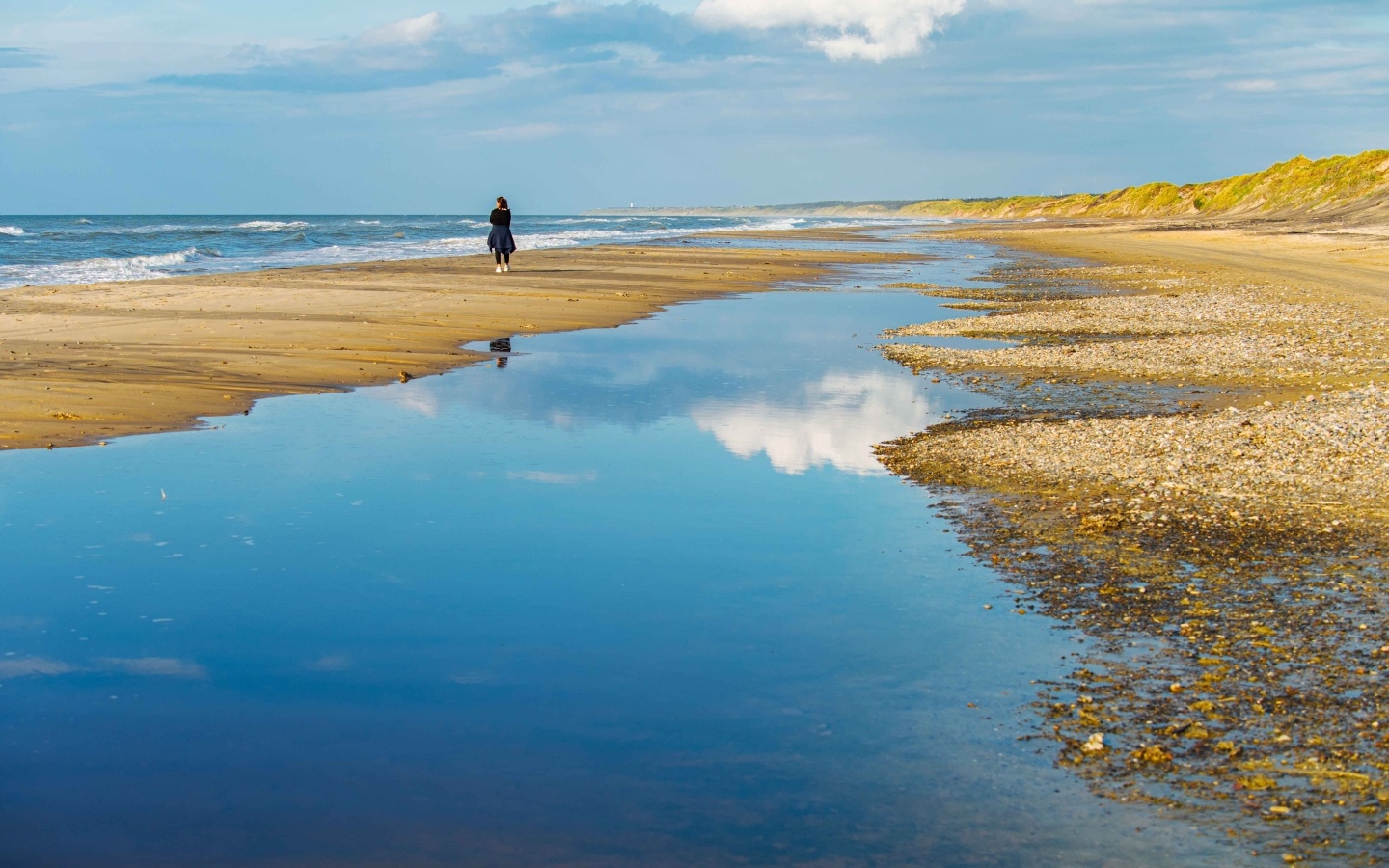 Небо отражается в воде на берегу моря