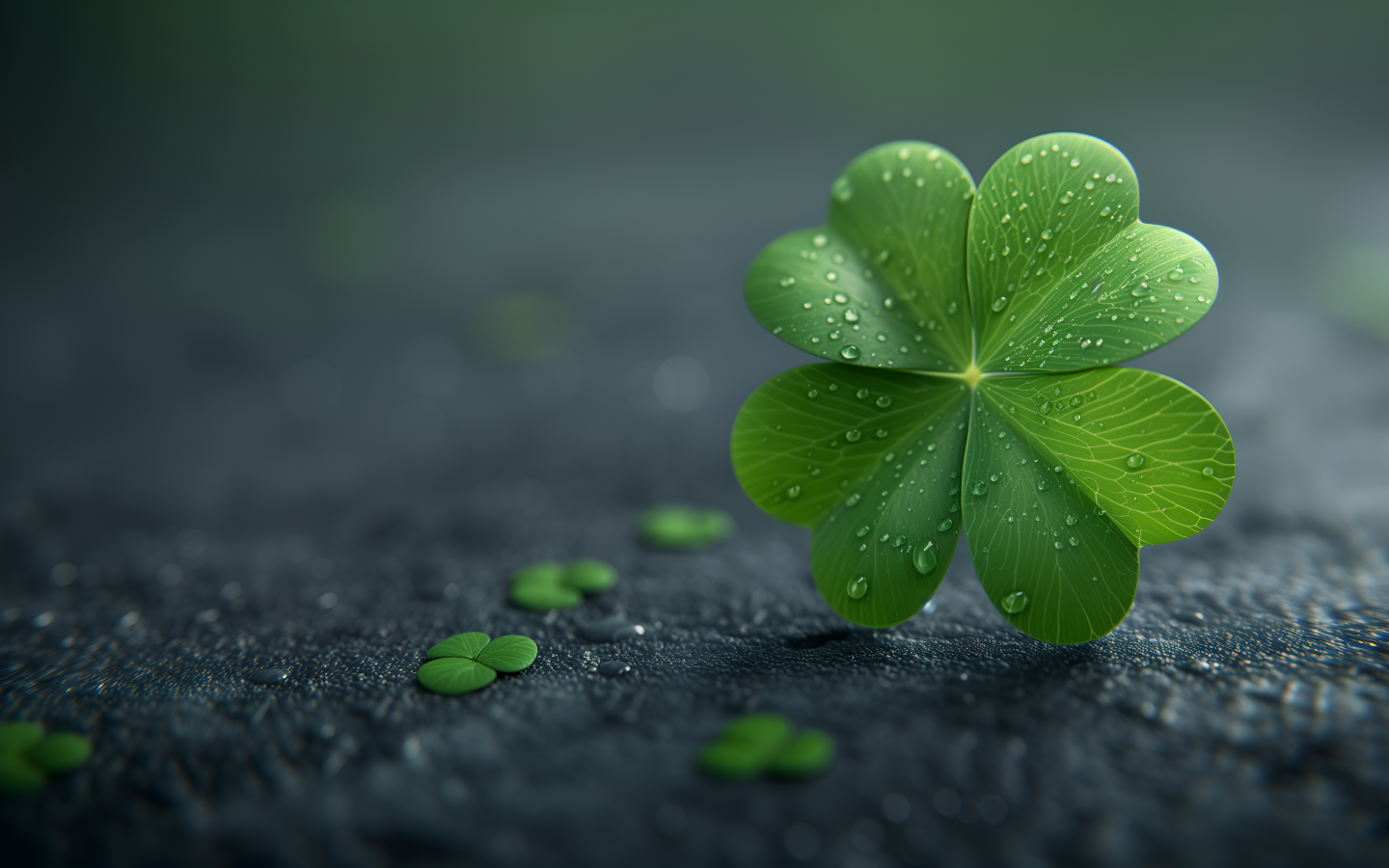 Зеленый лист клевера в каплях росы на асфальте