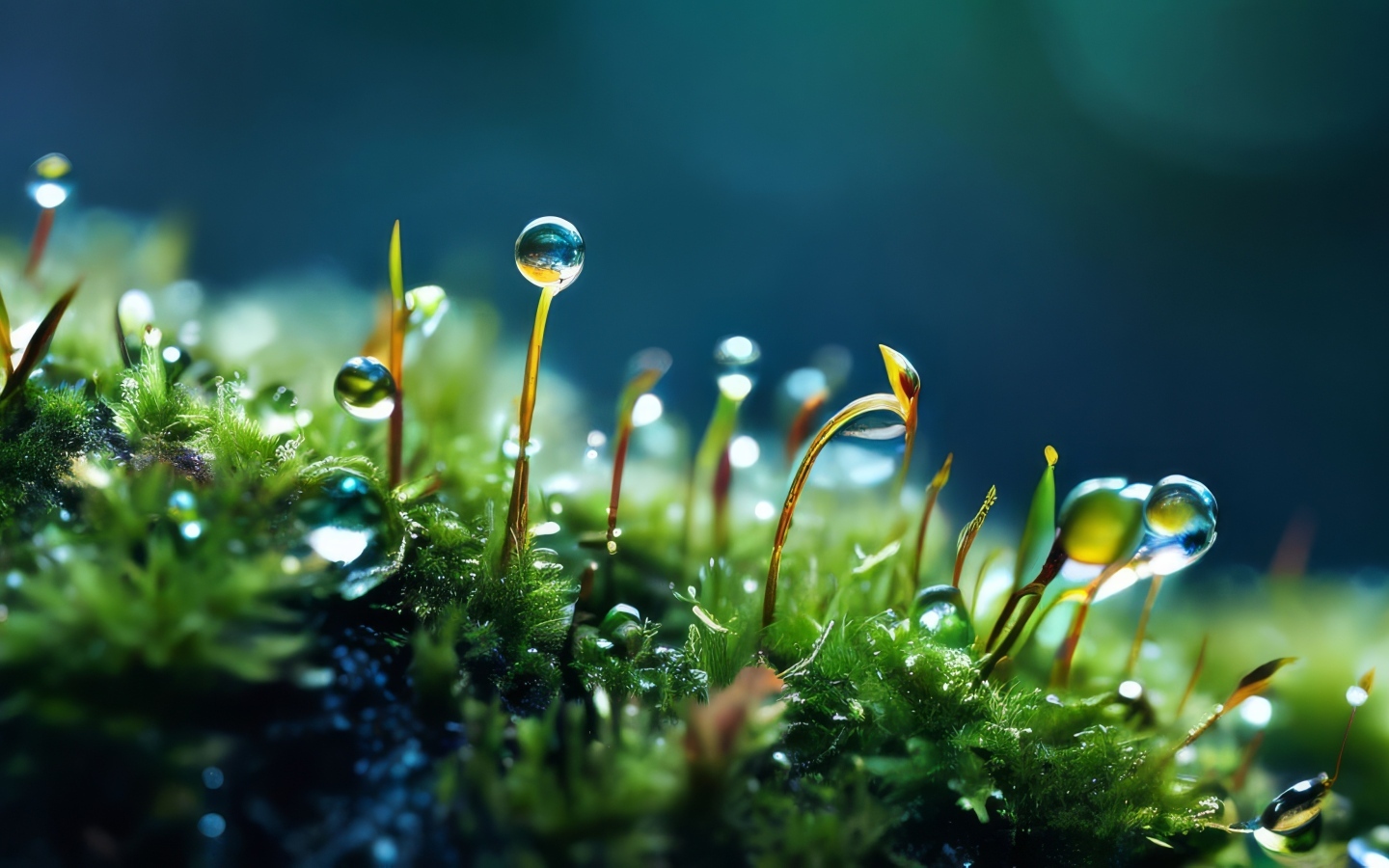 Молодые ростки травы на покрытой мхом земле