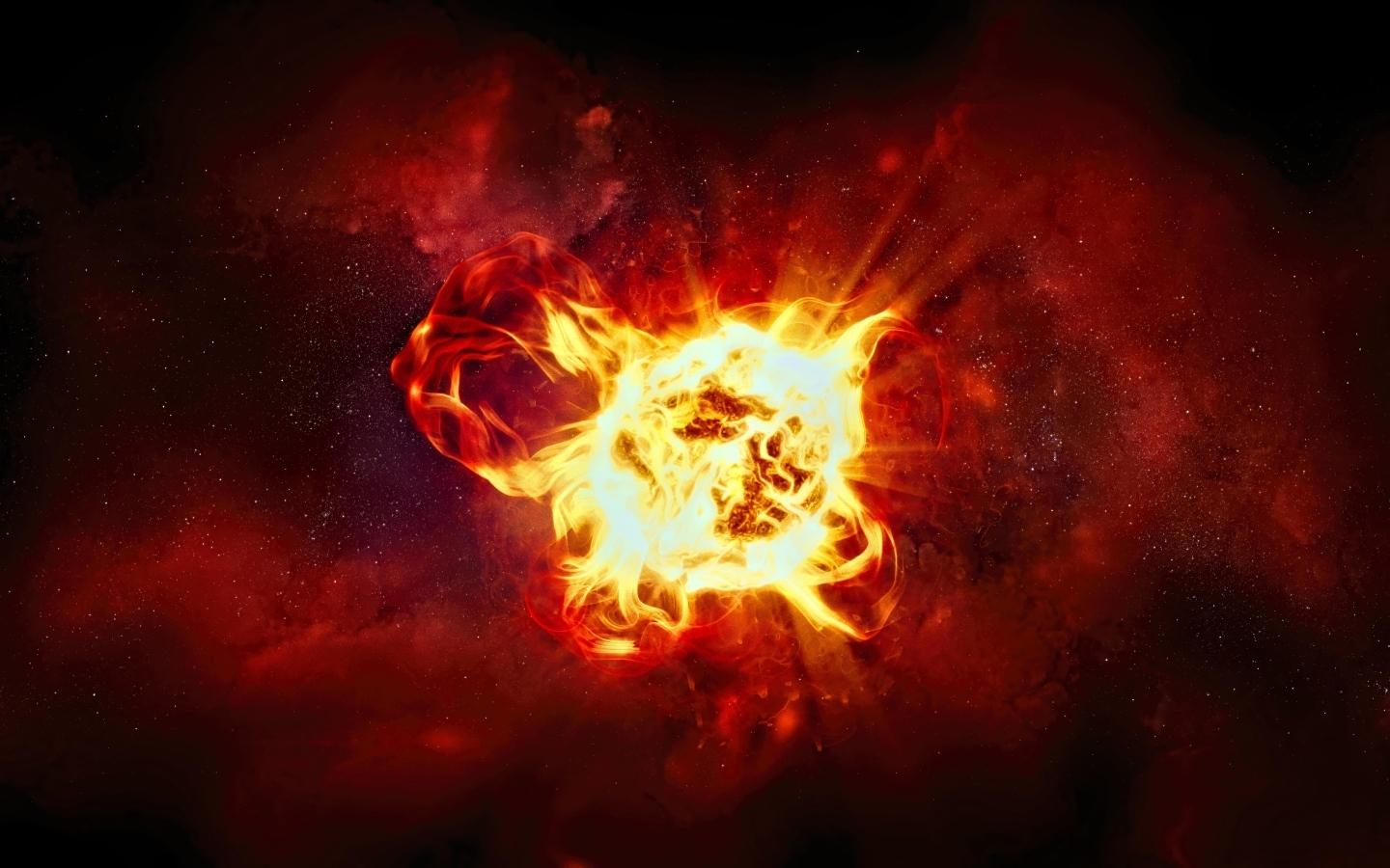 Огненный шар на коричневом фоне в космосе