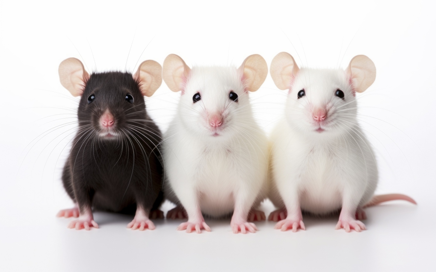 Две белые и коричневая домашние крысы