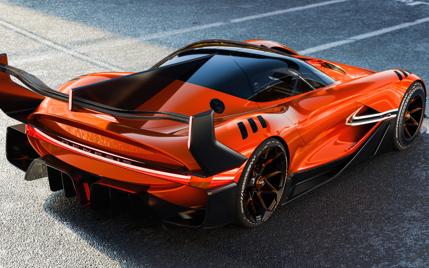 Вид сзади на спортивный автомобиль Genesis X Gran Racer VGT Concept 2024  года