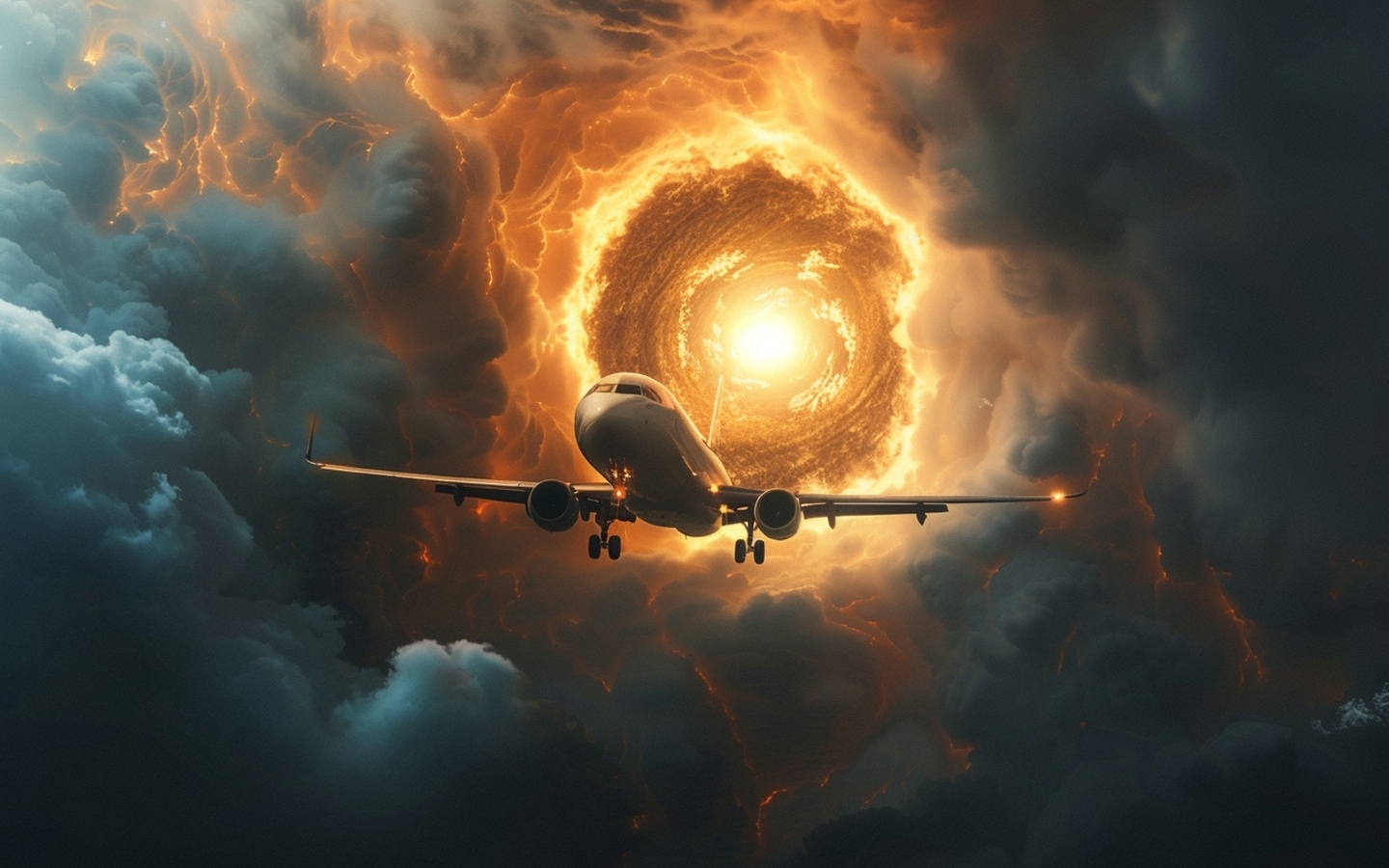 Пассажирский самолет затягивает в ураган