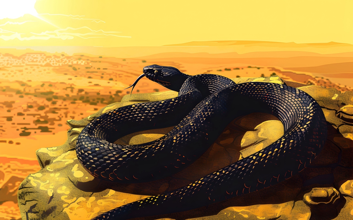 Черная нарисованная змея на камне