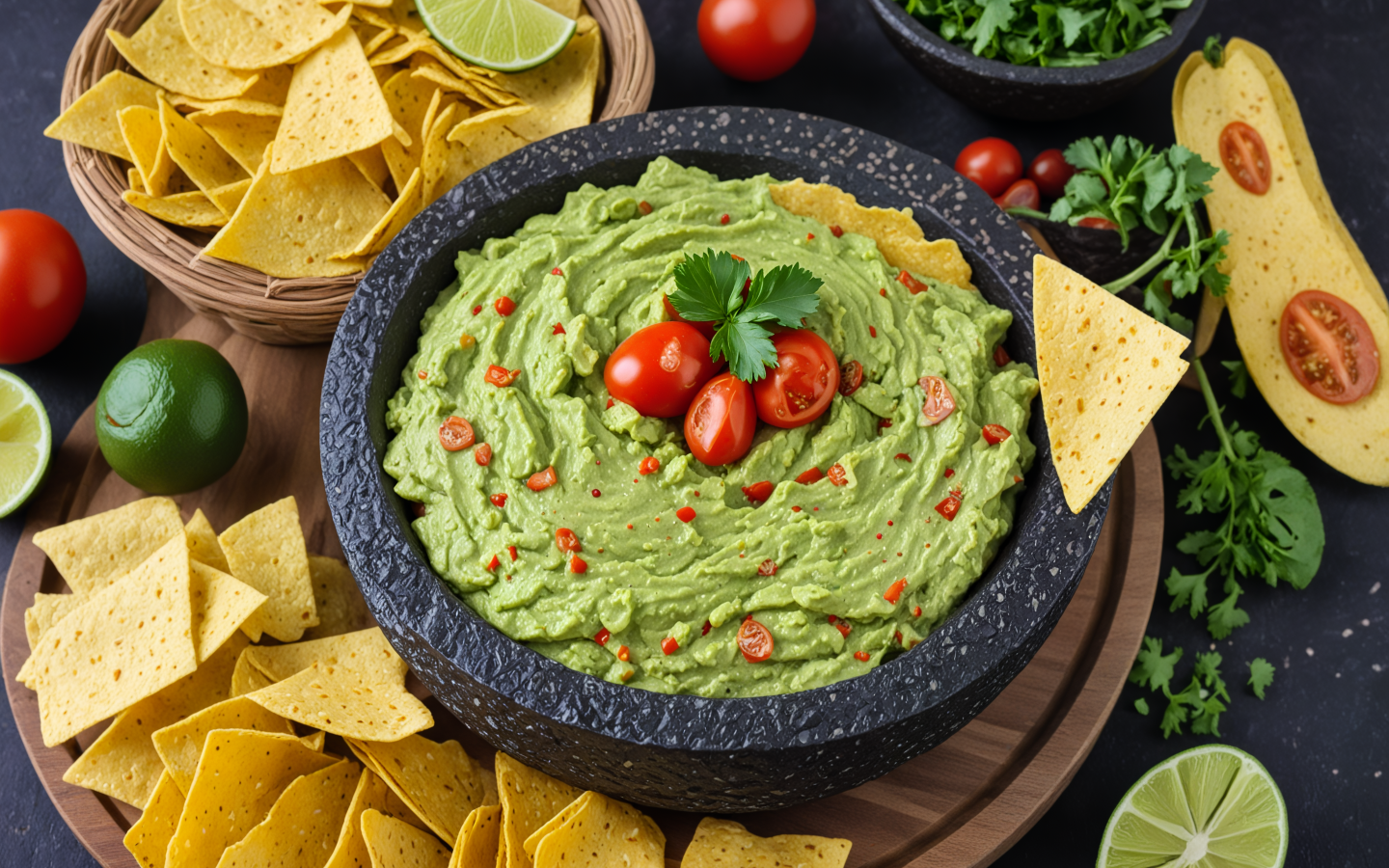 Закуска гуакамоле на столе с чипсами