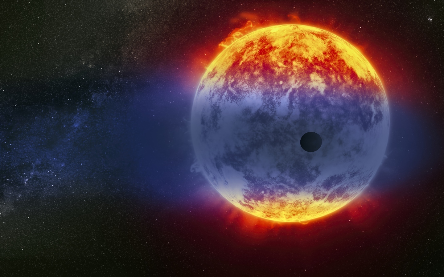 Маленькая планета на фоне солнца