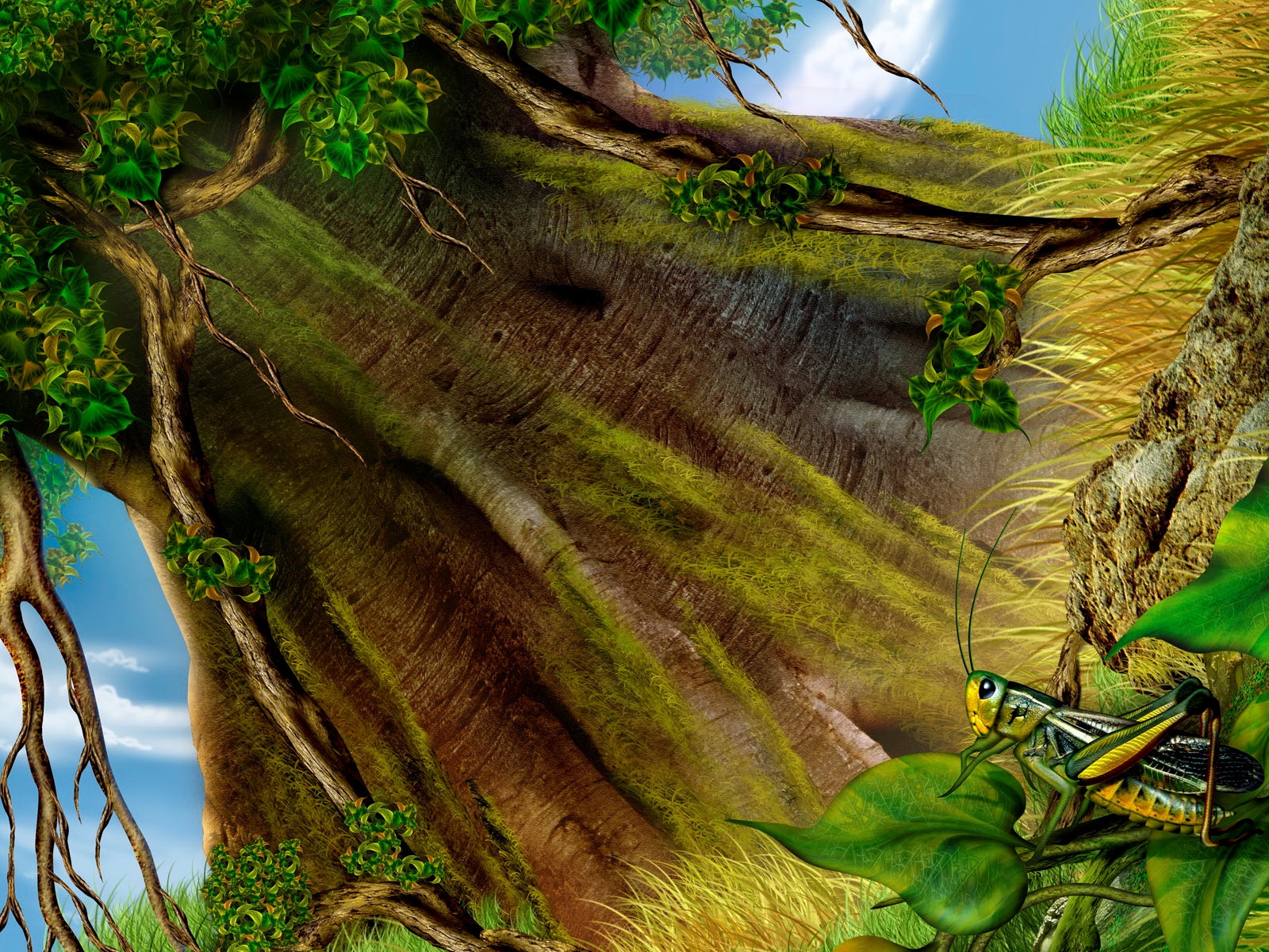 Кузнечик под деревом