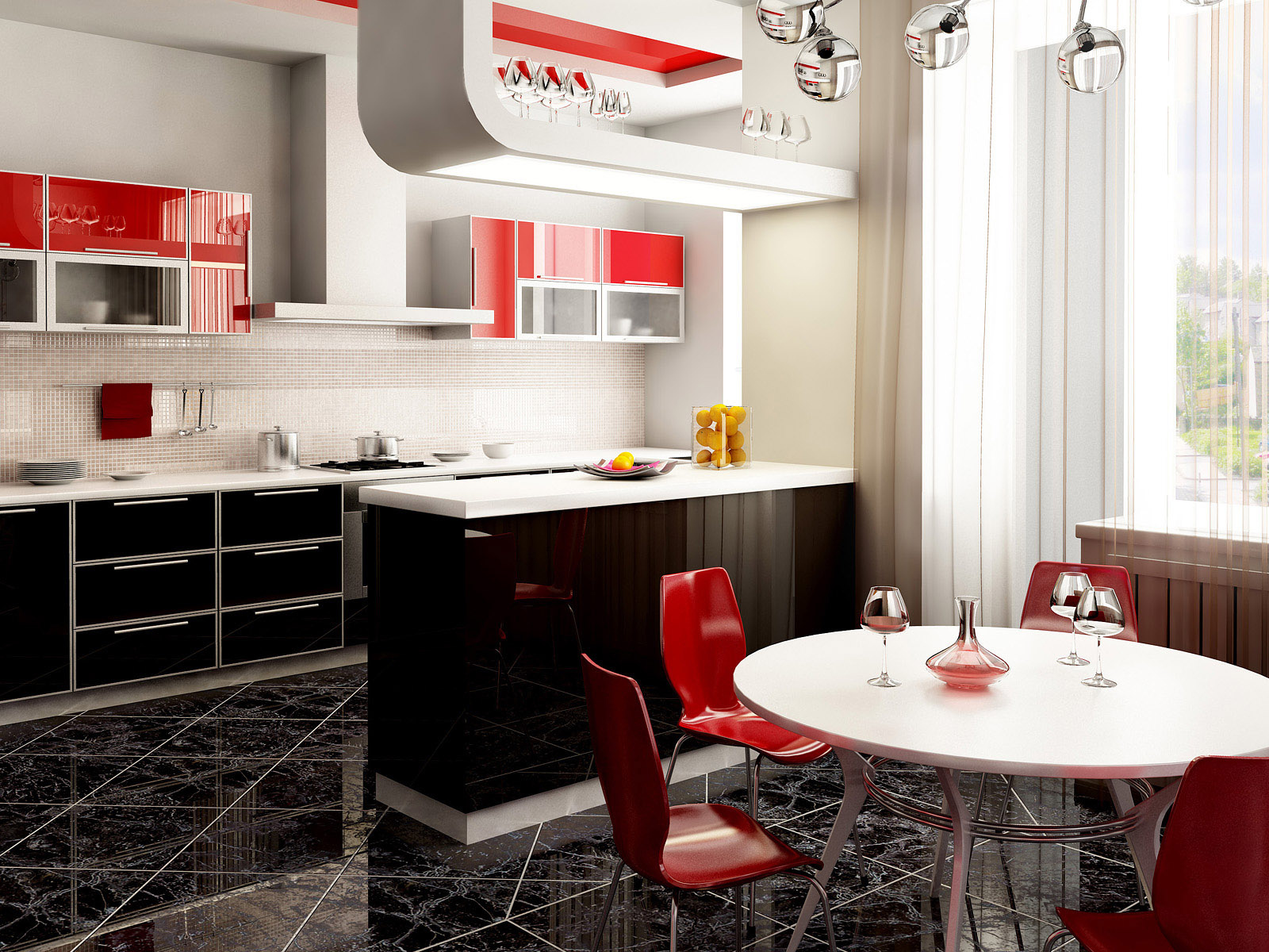 Кухня и столовая / красный и черный цвет