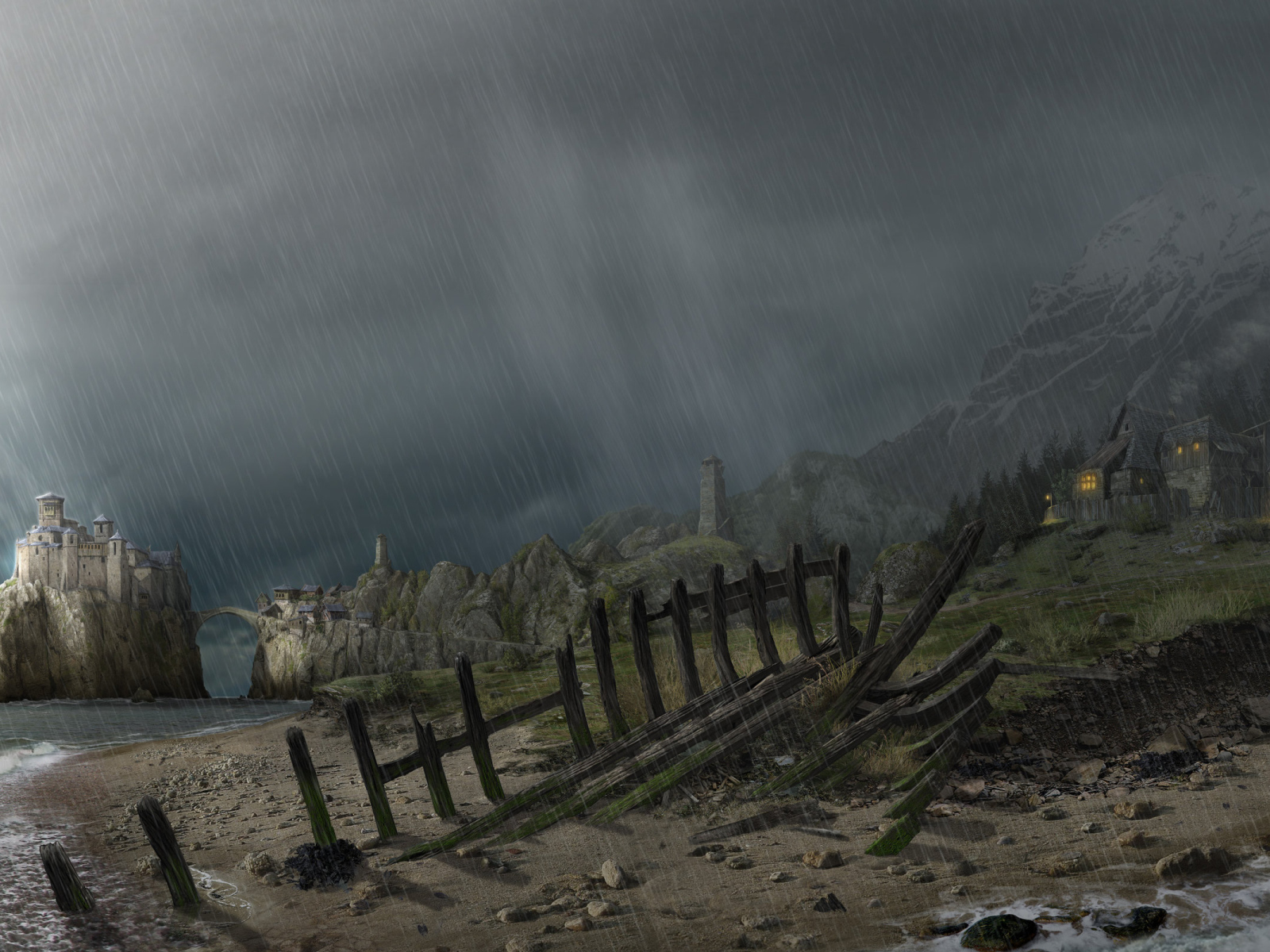 Проливной дождь на берегу