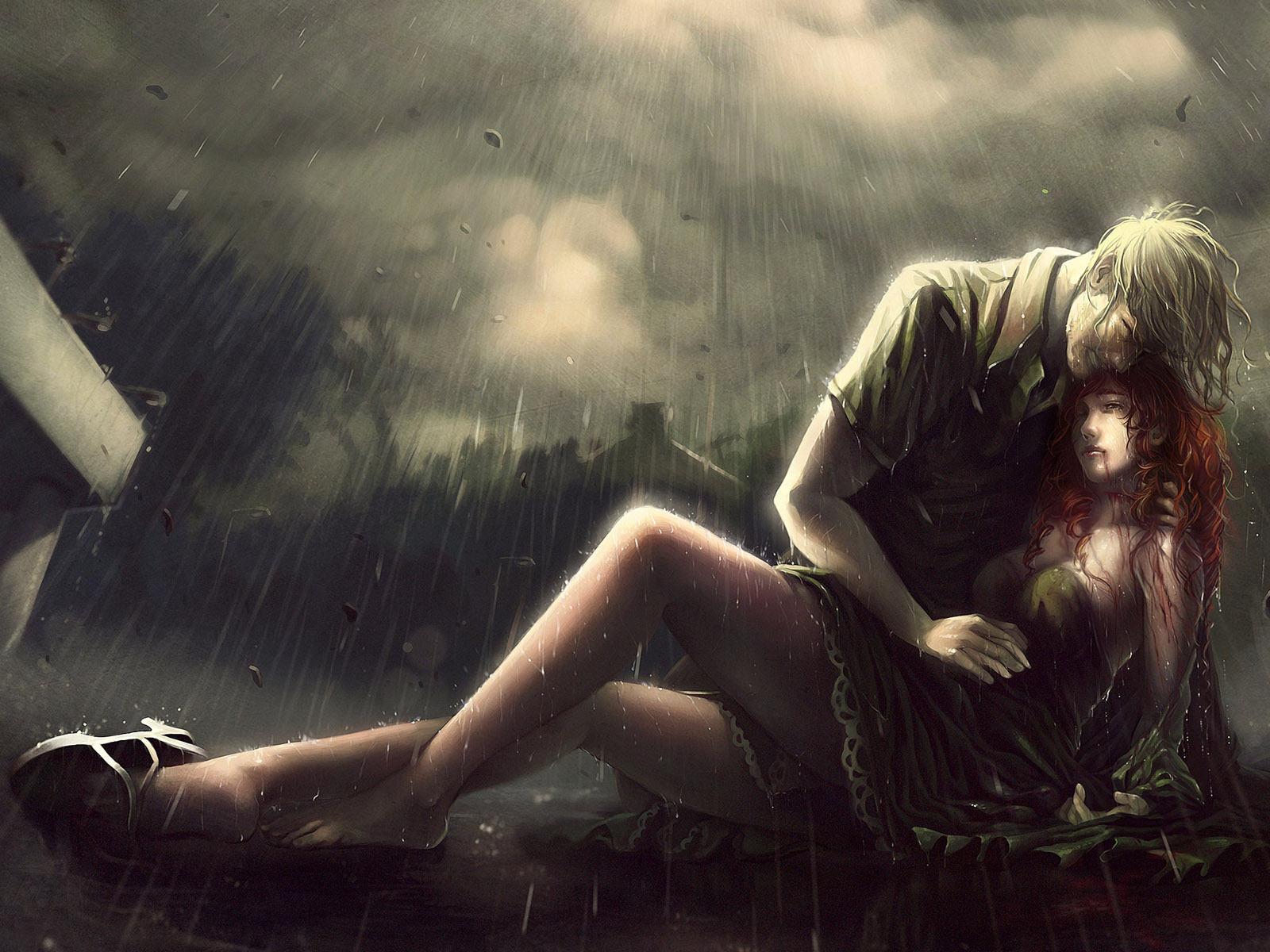 Влюбленная пара под дождем