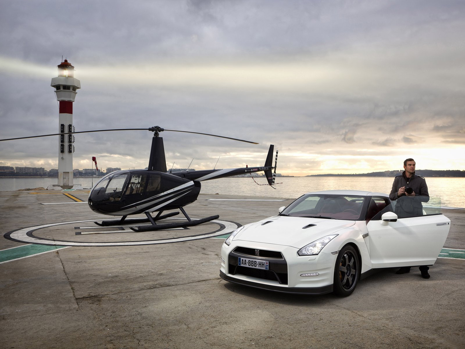 white Nissan-GT-R