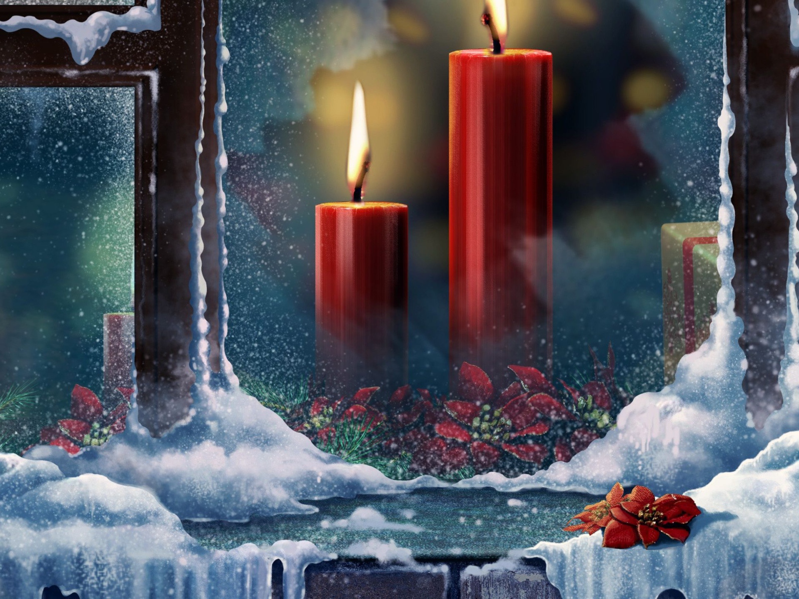 Горящие свечи за окном на рождество