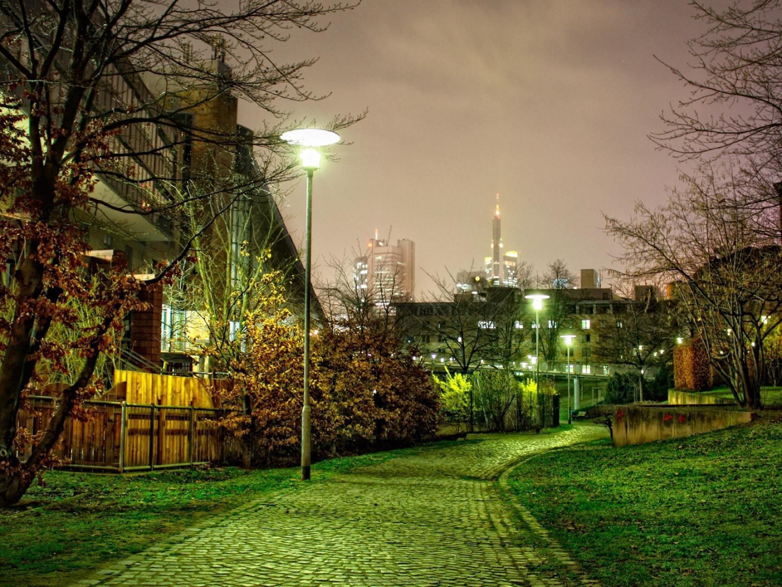 Вечерняя улица с фонарями