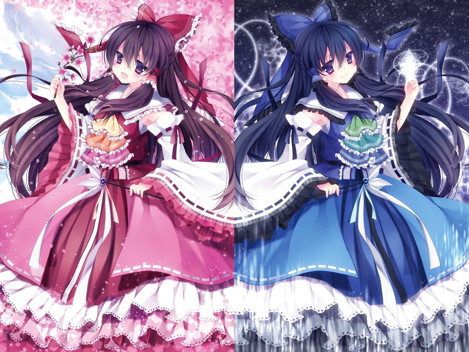 Девочки в розовом и синем платье