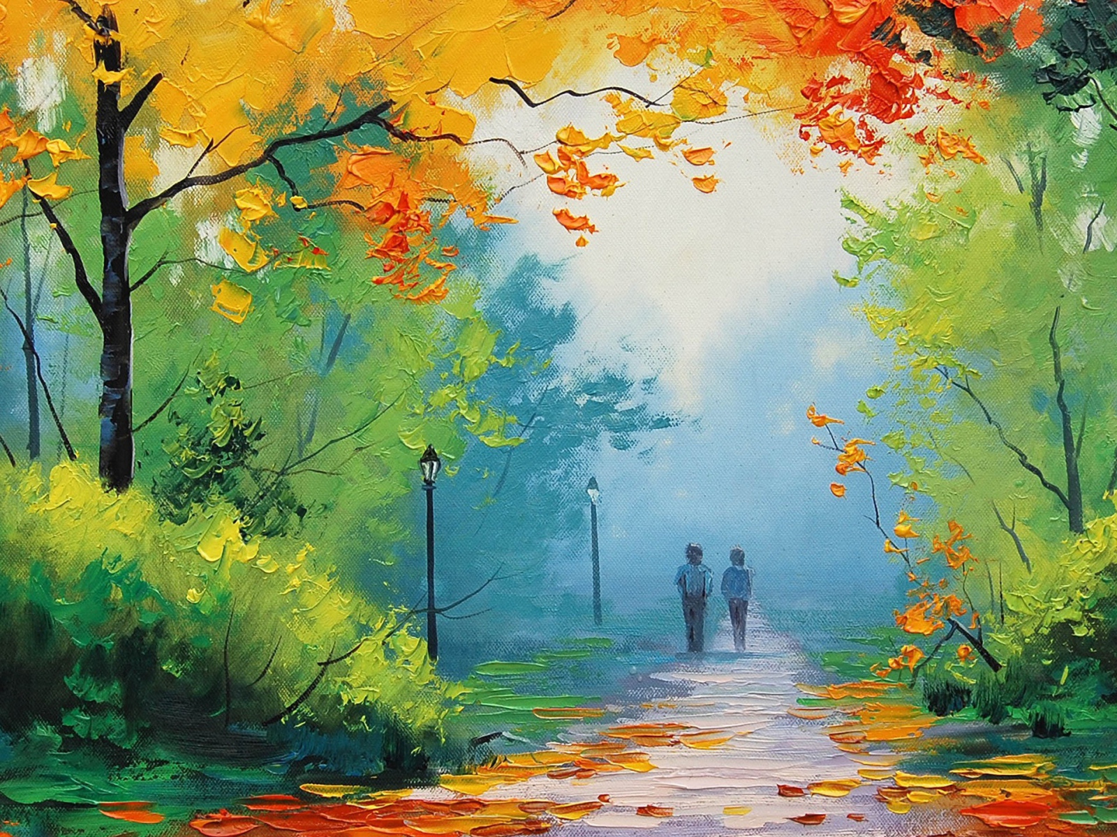 Два человека на осенней аллее