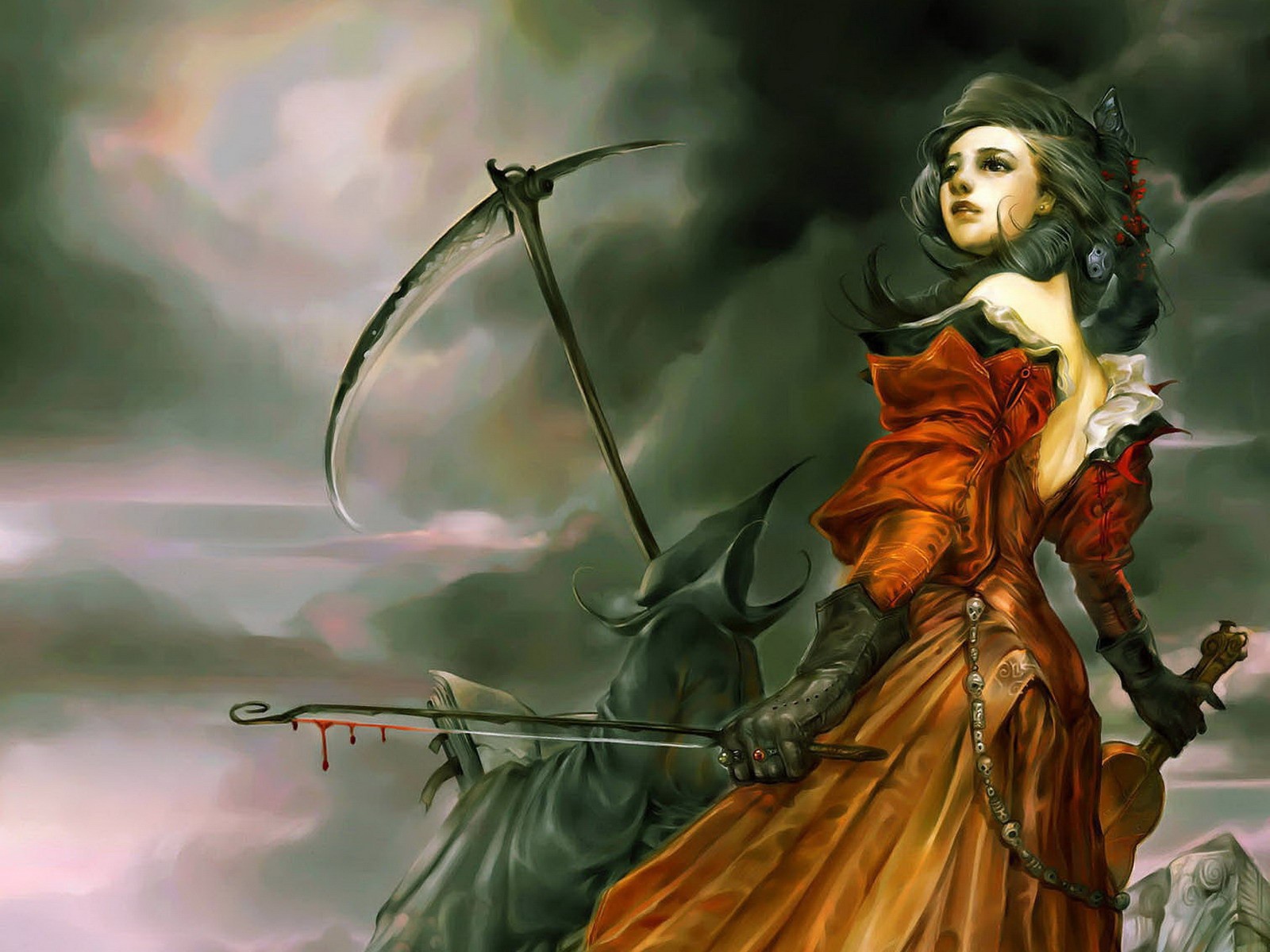 Смерть с косой и девушка со скрипкой