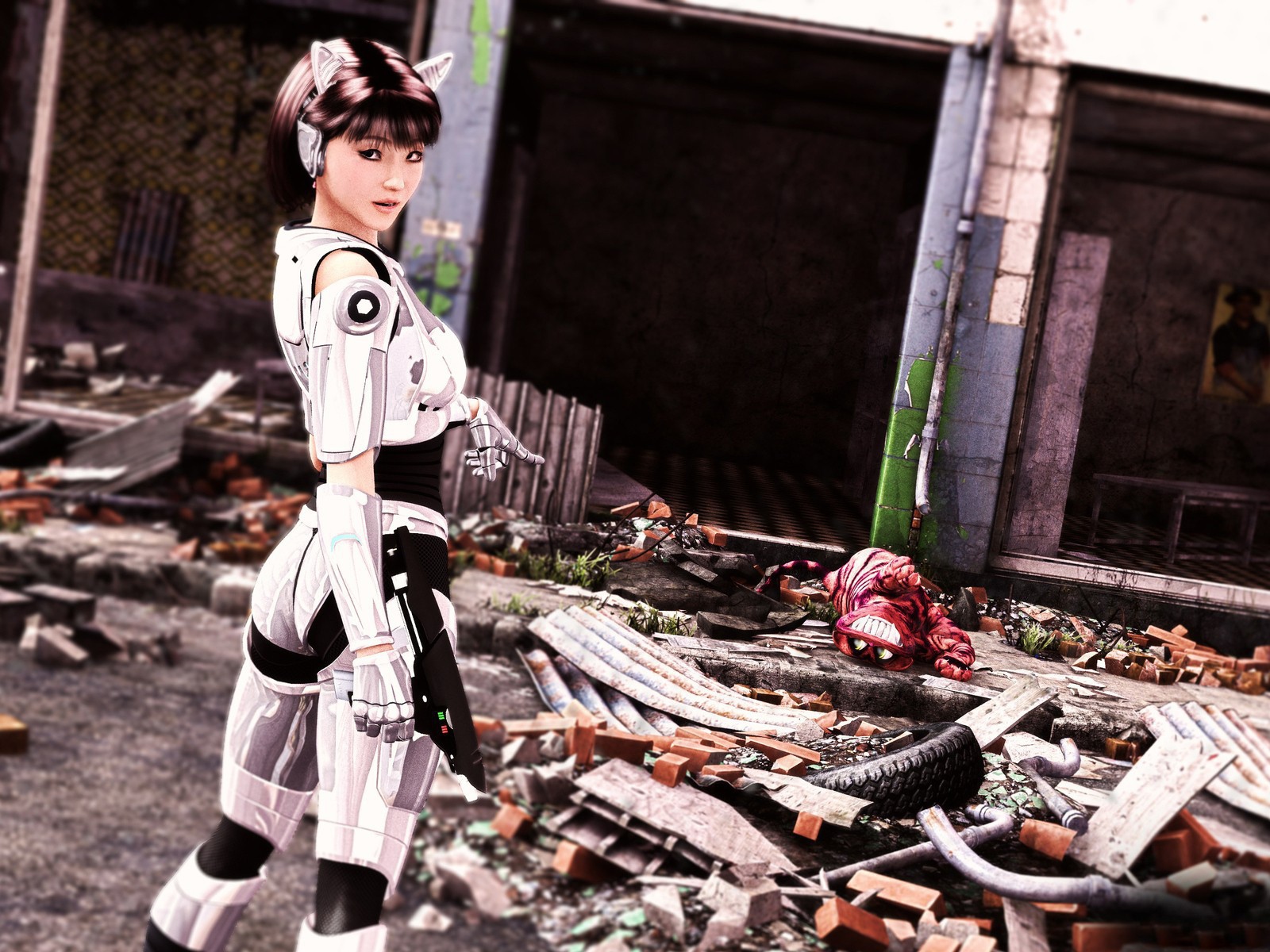 Девушка киборг убила монстра