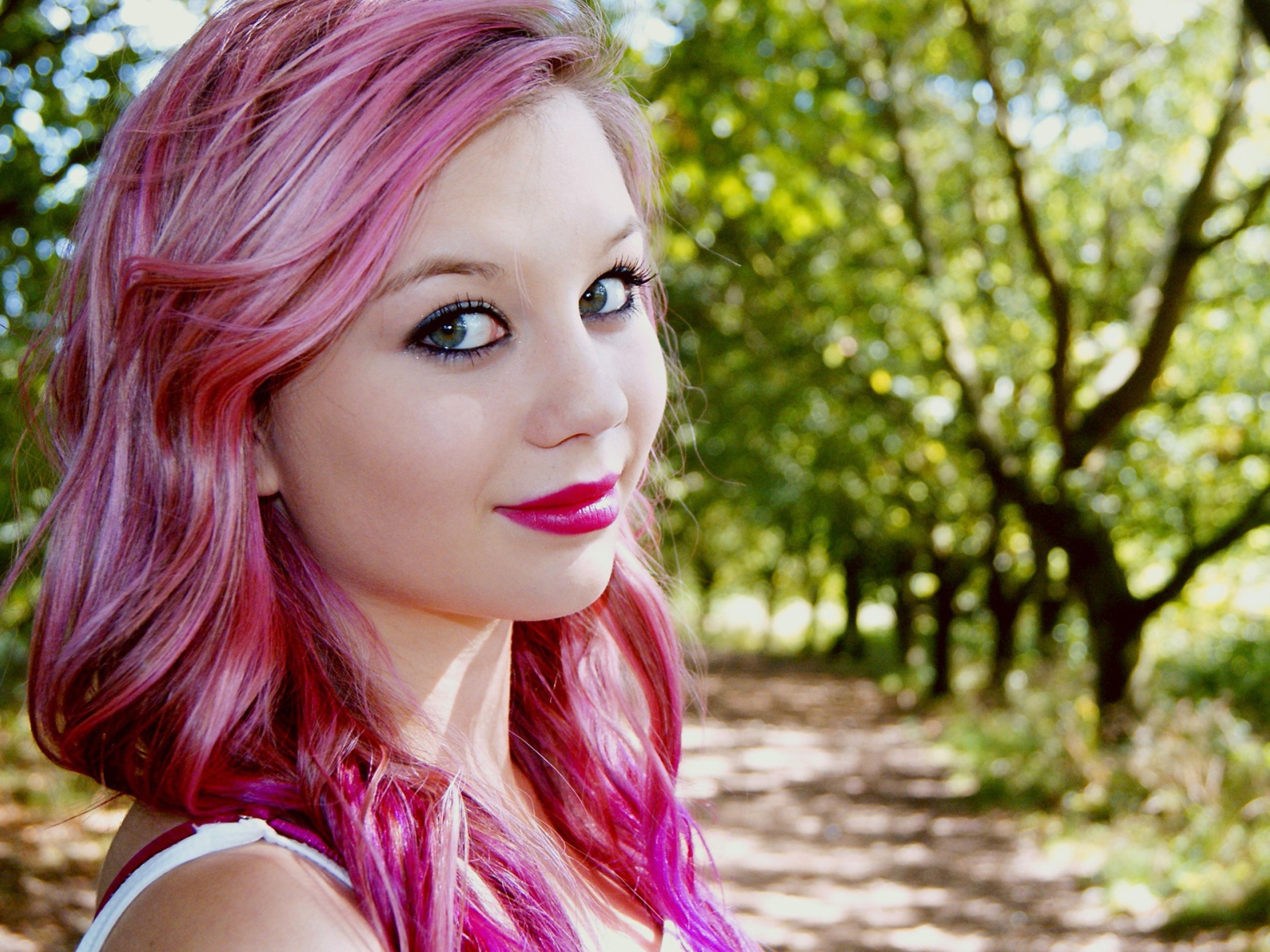 Pretty in Pink faces nature pink hair women wallpaper