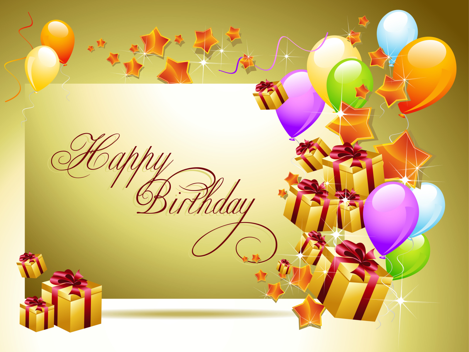 Поздравление на день рождения, золотистый фон