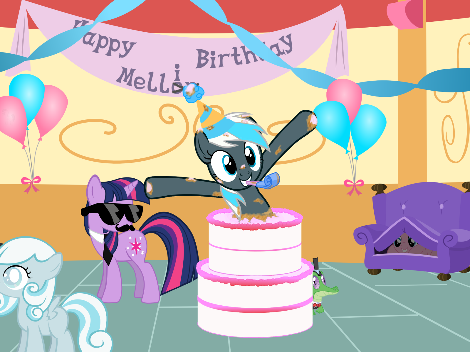 Счастливая пони на день рождения