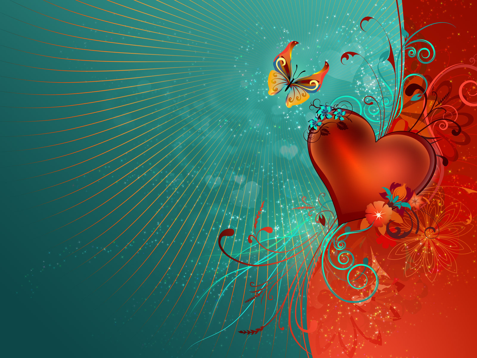 Красное сердечко и бабочка