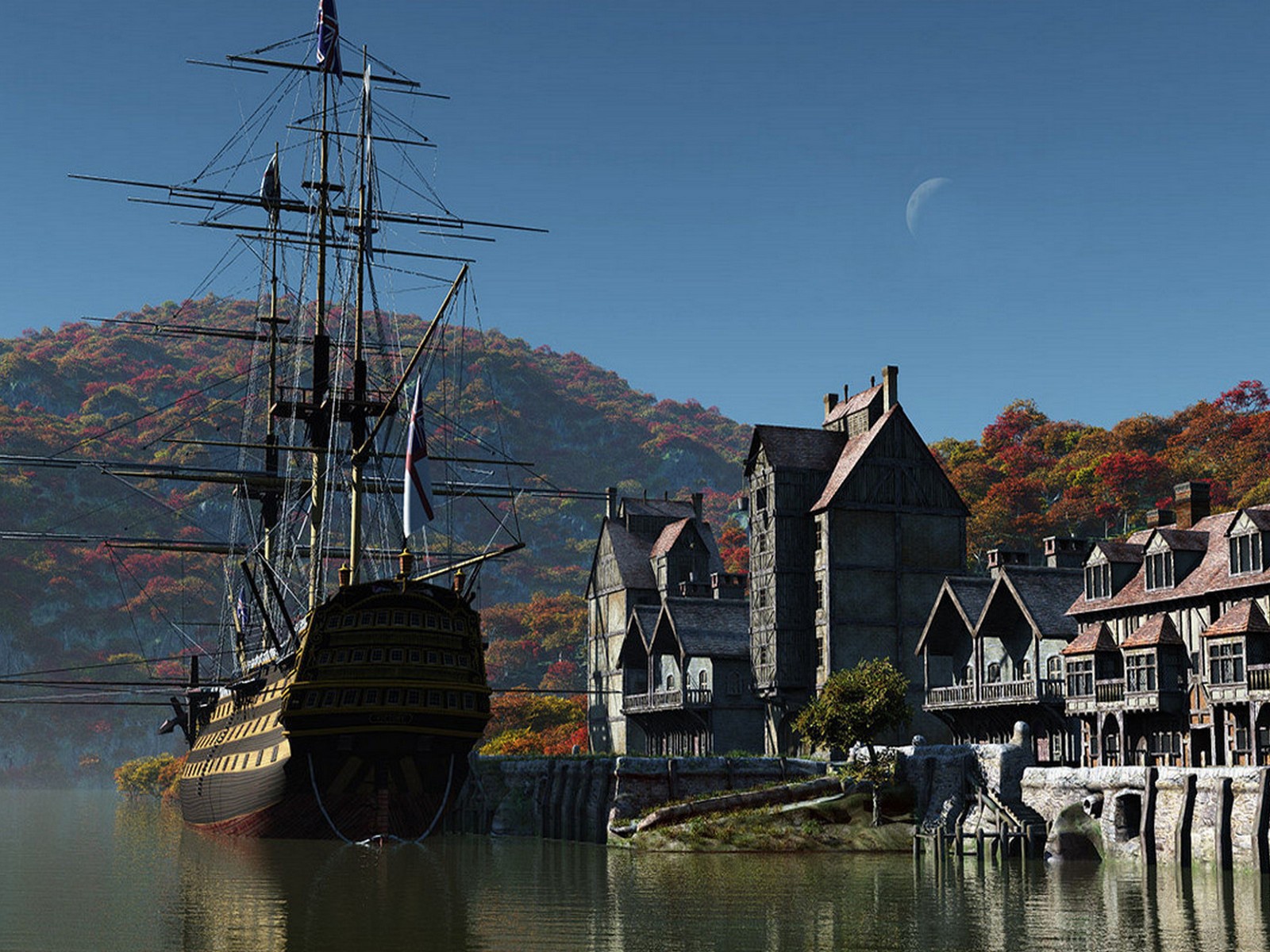 Парусный корабль на пристани