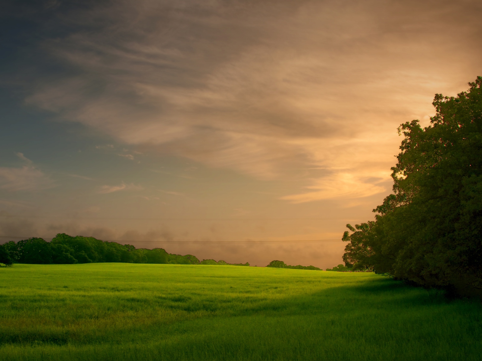 Закат на зеленом поле